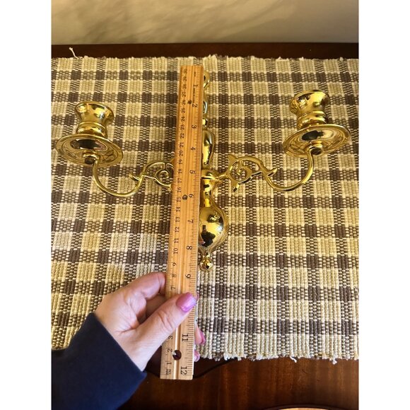 Vintage Solid Brass Double Arm Wall Sconce Candle Holders Ornate Design Set Of 2 - Picture 12 of 12